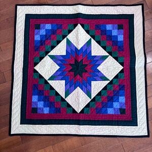 Handmade Star Patchwork Quilt - Blue Purple Green Burgundy on Cream